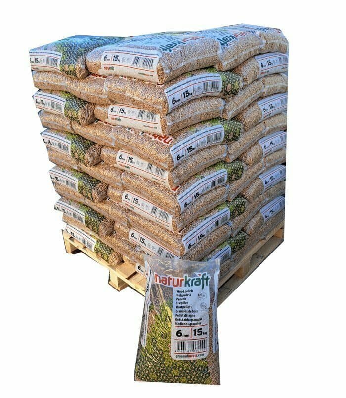 Palette mit Pellets Naturkraft – 66 Säcke à 15 kg